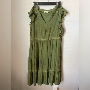 Chic Olive Midi Dress with Ruffle Accents